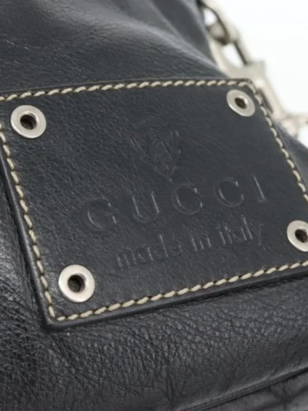 GUCCI Shoulder Bag Leather 2way Black Silver Auth ka4484